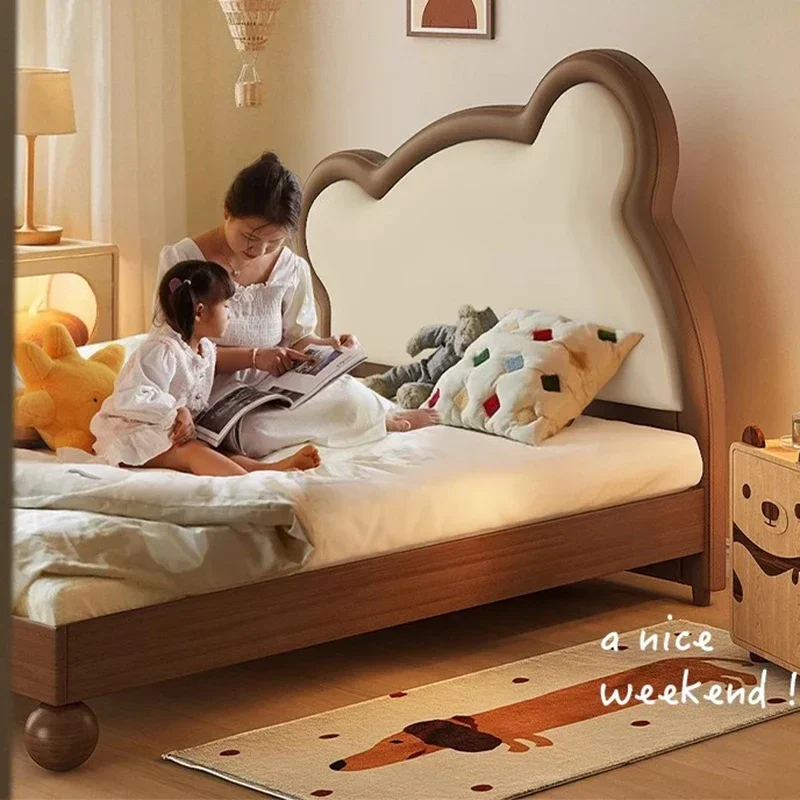 

Double Modern Bed Girls Beauty Multifunctional Luxury Children Floor Bed Sleeping Princess Safe Leather Beliche Unique Furniture