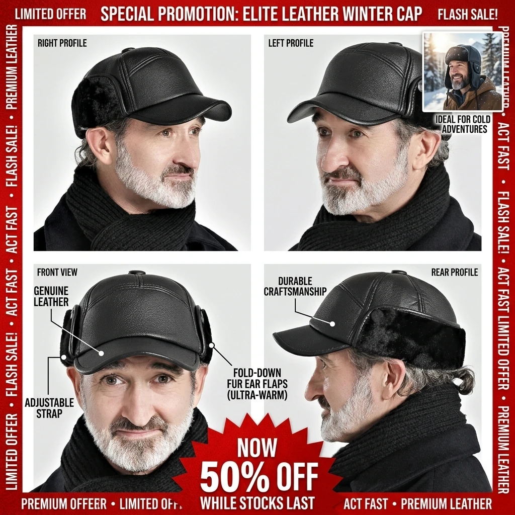 Leather Hat Winter Waterproof Thicken Earmuffs Warm Russian Ski Hat Windproof Cold Flat Cap For Elder Men Women Essential Winter