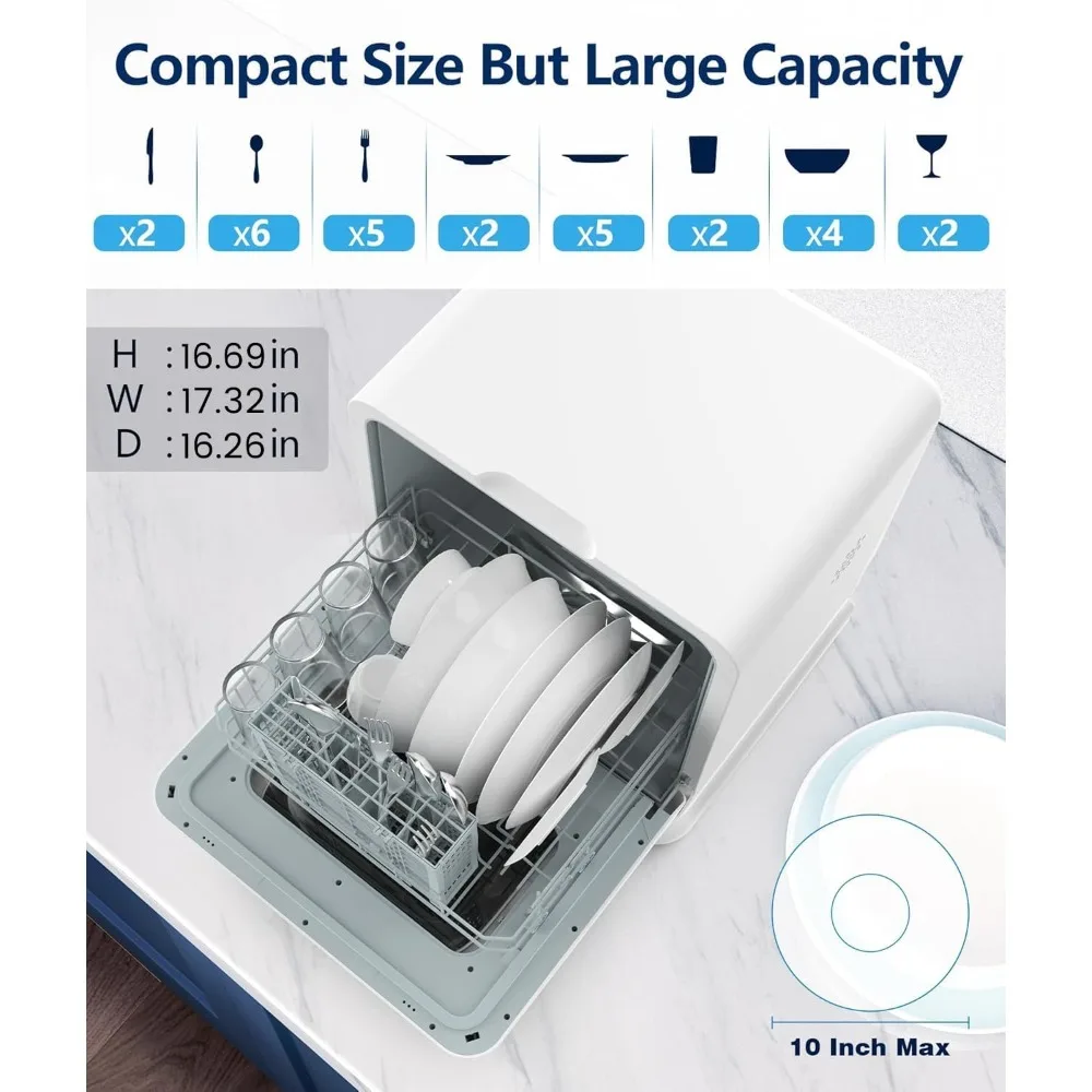 Countertop Dishwasher, 28 Pieces Dishes/Cycle, 6 Washing Programs&Hot Drying, Dish Washer with 360°Dual Spray