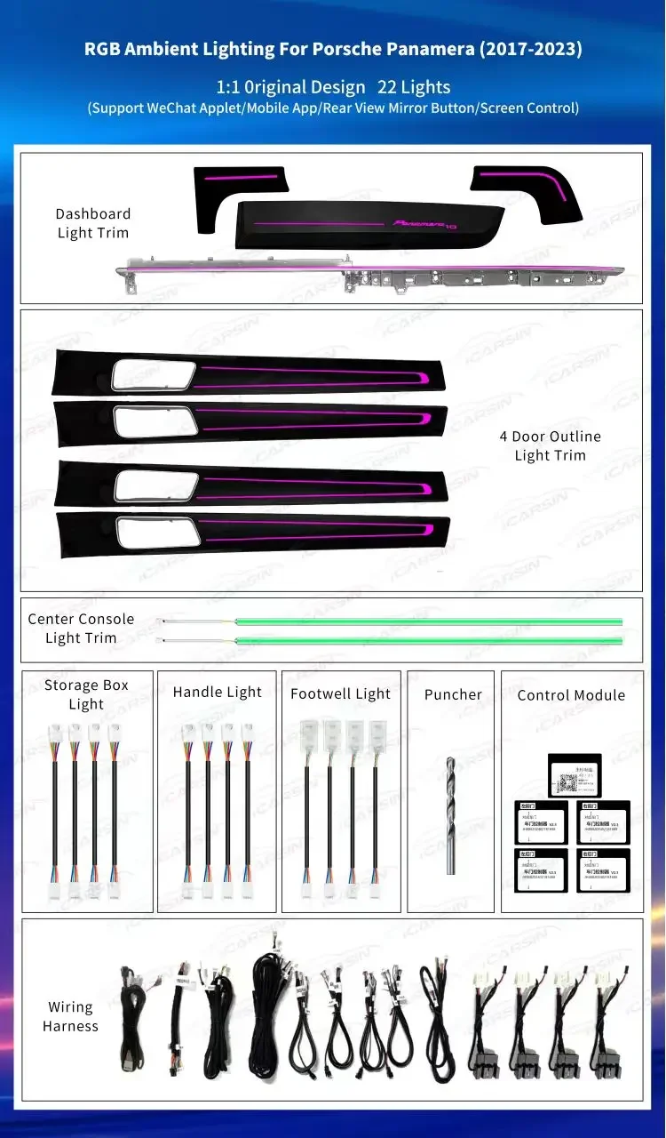 iCarsin Upgrade Symphony LED Car Interior Ambient Light For Porsche Panamera 2023-2017 Atmosphere Strip Decoration Accessories