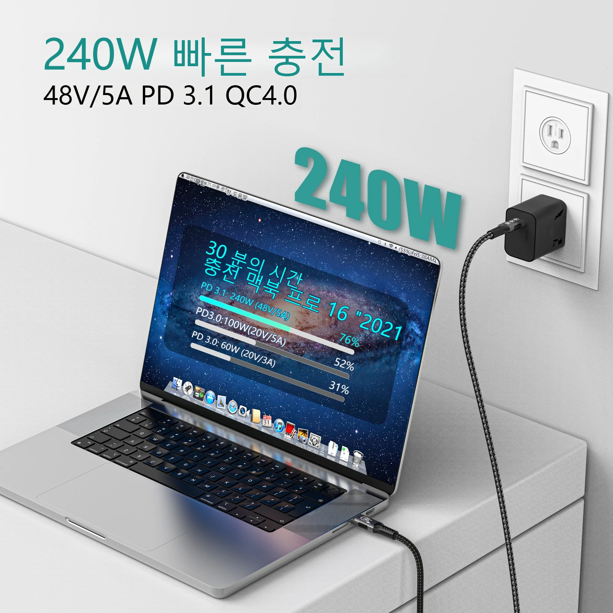 Câble de charge rapide pour Samsung Thunderbolt 4, 8K, USB 4, 40Gbps, 240W, PD3.1, QC4.0, transfert de données