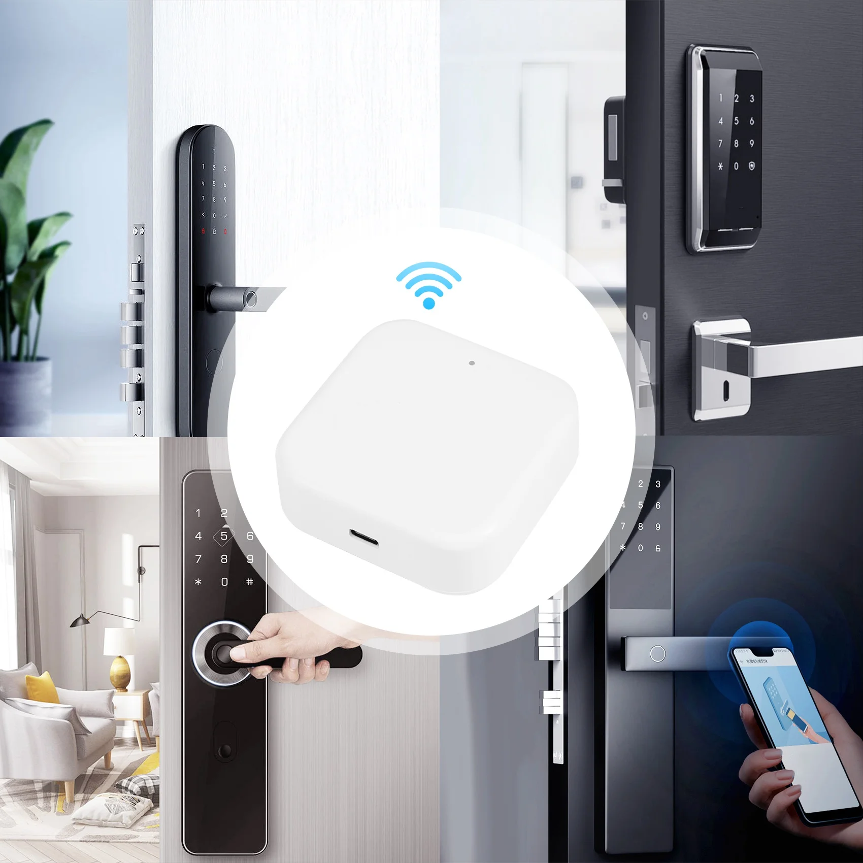 

T64C! Bluetooth Wifi Gateway Fingerprint Password Smart Electronic Door Lock Home Bridge Ttlock App Control Gateway Hub