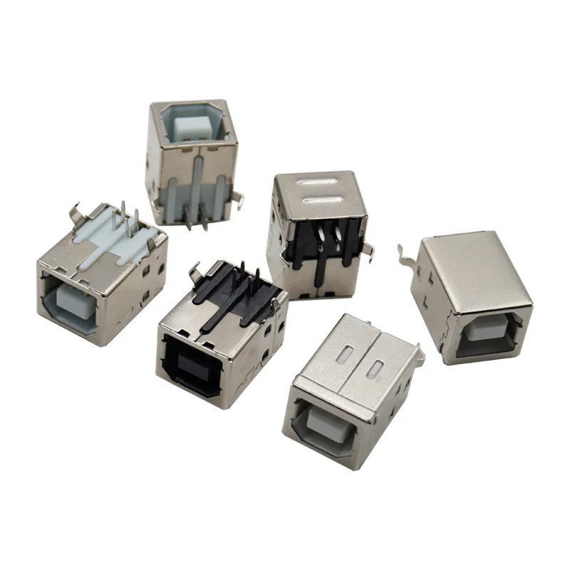 10Pcs USB Type B Female Socket Printer Data Interface Connector Repair Jack Port Right Angle 4Pin PCB DIP USB B Soldering Adapte