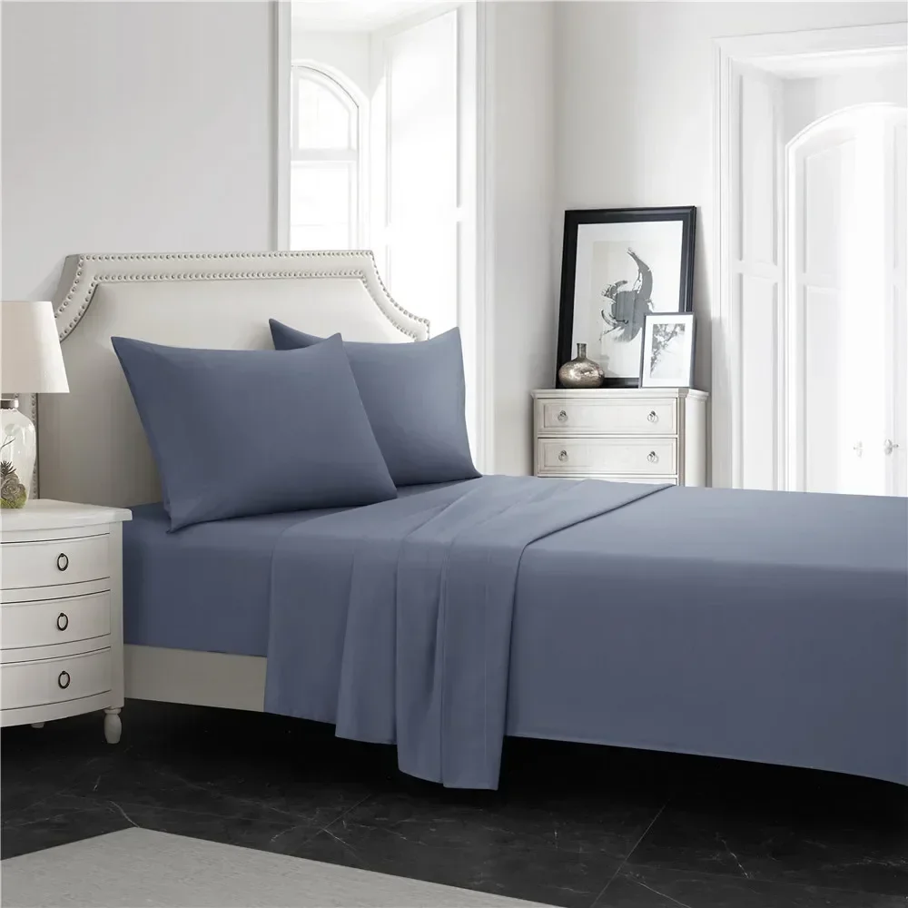 3/4pcs Solid Beding Set, Waterproof Fitted sheet&Bed Sheet&Pillowcases Soft, Queen, KIng, Full, Twin Size White and Gray시트 세트