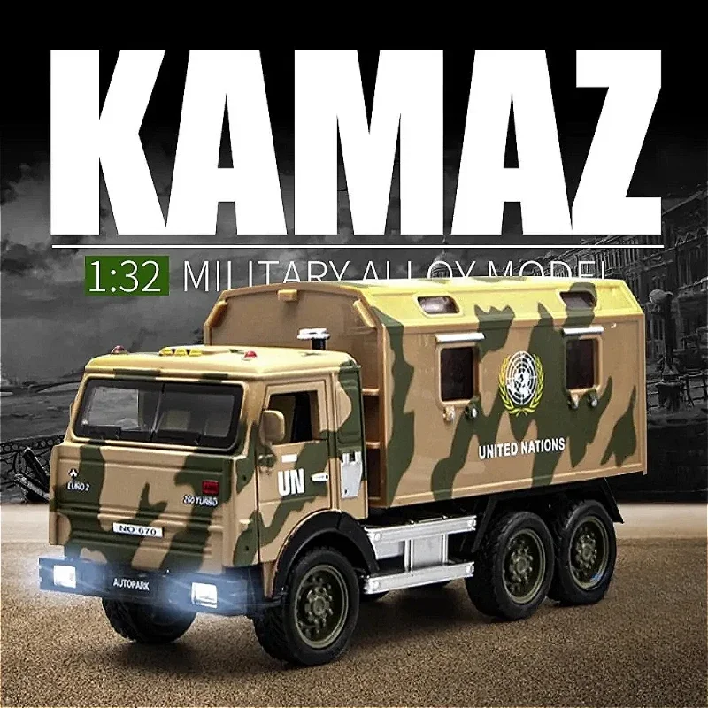 1:32 Russische Kamaz Militair Transport Truck Model Speelgoed Terugtrekken Geluid Licht Kinderen Auto Speelgoed Legering Diecast Collectie Voertuig Geschenken