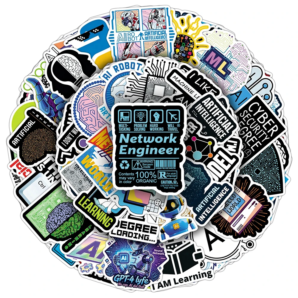 10/30/50pcs AI Robot ChatGPT OpenClaw Stickers Cartoon Network Engineer Decals Water Bottle Phone Case Diary Sticker Decoration