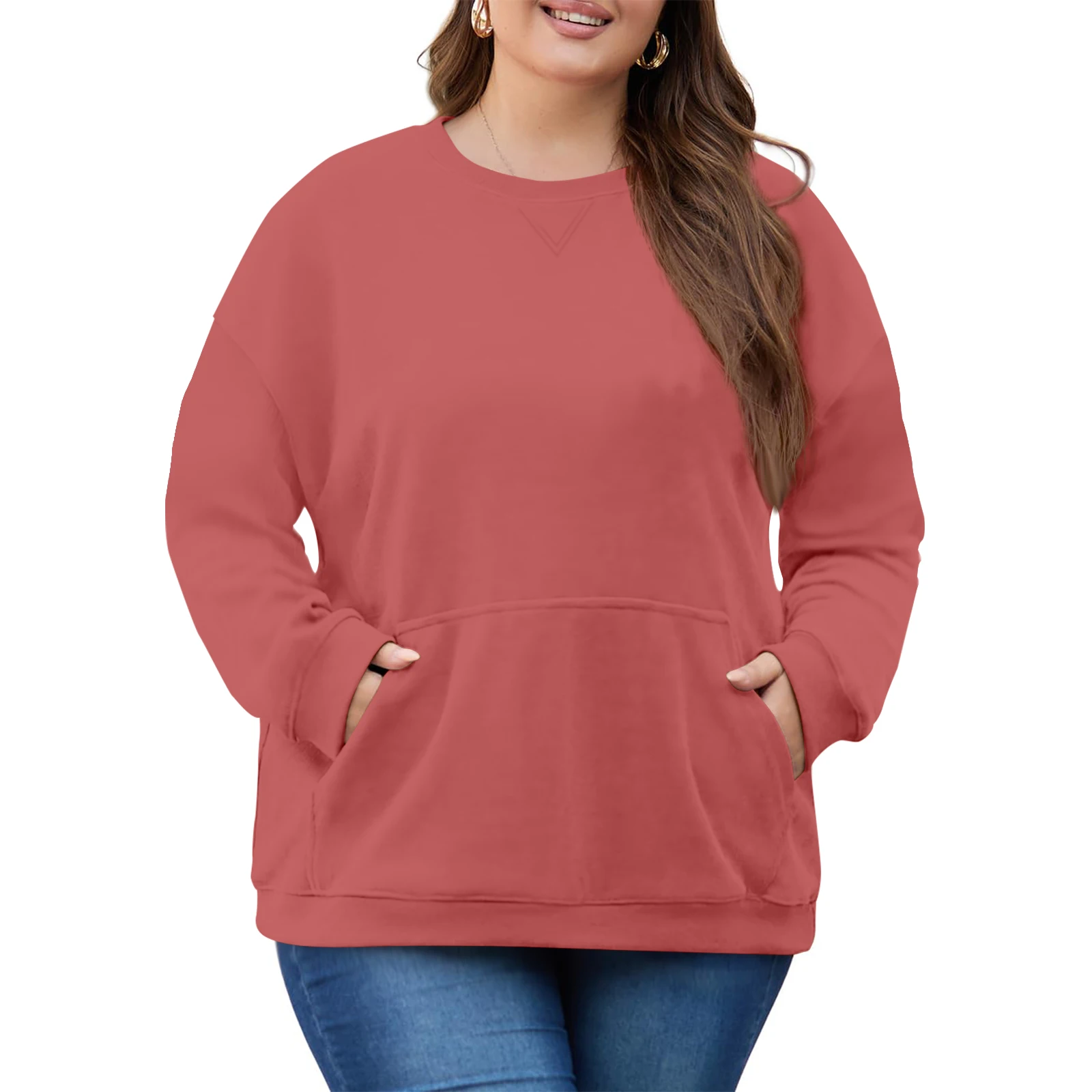 

Female Oversized Pure Color Casual and Versatile Crewneck Long Sleeve Pullover Tops Basic Daily Comfortable Hoodie