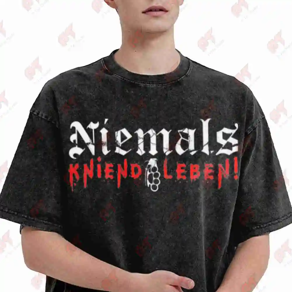 Niemals Kniend Leben Vintage Washed Tee Pure Cotton T-Shirt