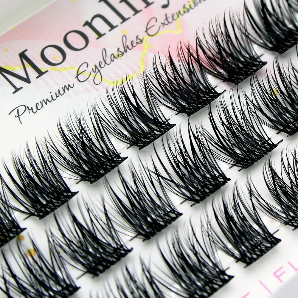 Moonlily Thick Wide Root Individual Cluster Eyelashes 3D Effect Volume Silk Mink Grafting False Lashes Extension Bunche Makeup