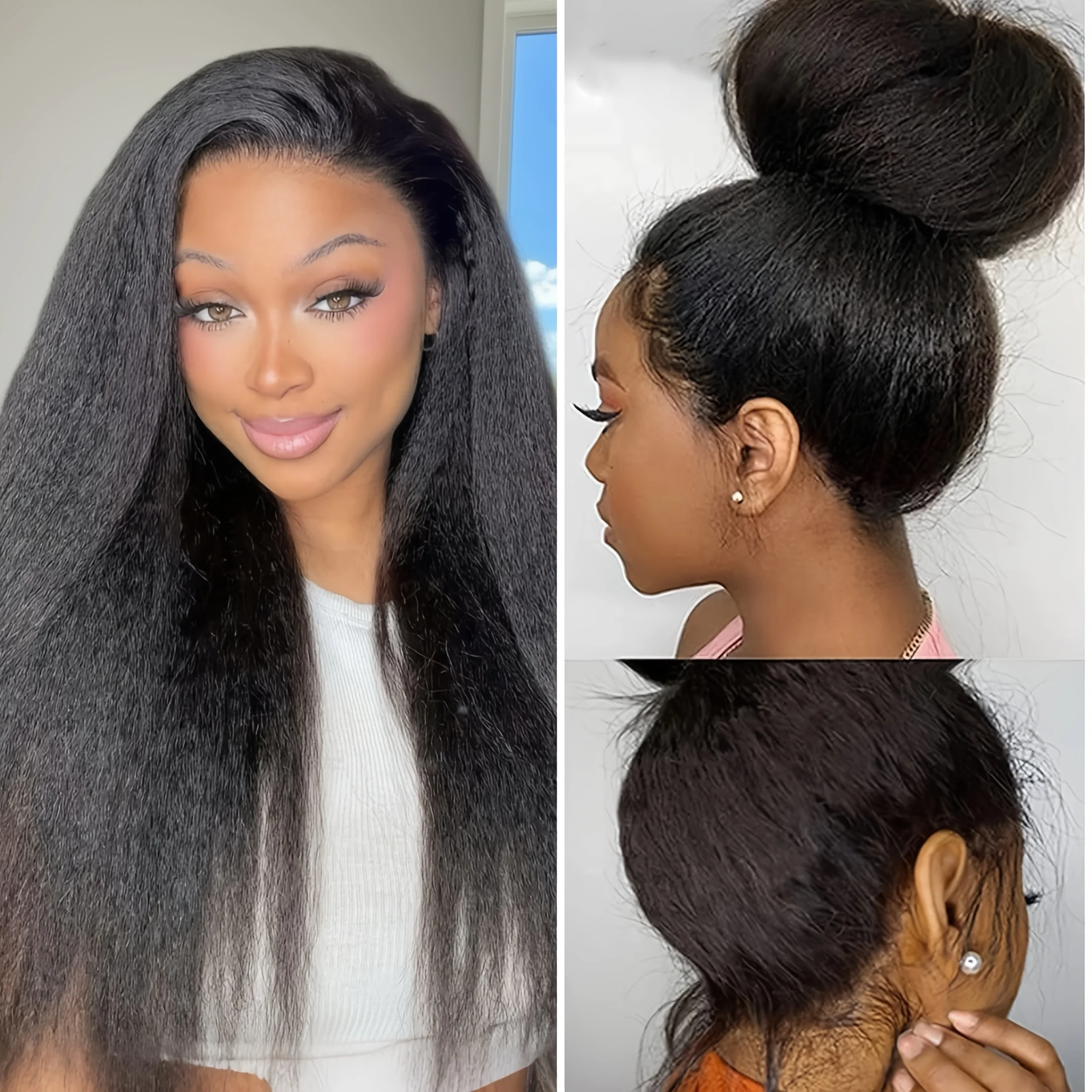 

360 HD Кружевные Кудрявые Прямые Передние Парики Человеческие Волосы Парик Яки Прямой Парик Человеческих Волос 360 Полный Кружева Человеческих Волос Натуральный Черный Для Женщин