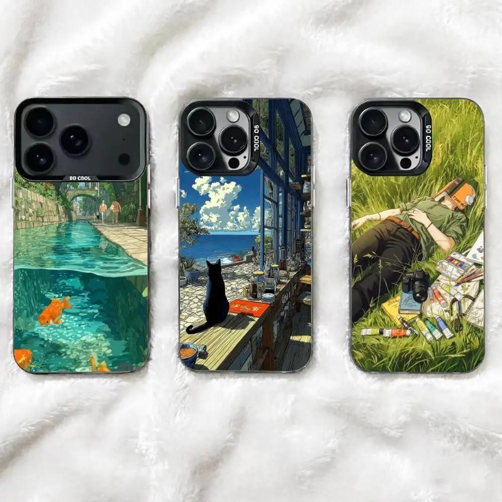 Anime Theme Phone Case For iPhone 17,16,15,14,13,12,11 Plus,Pro Max,XS,Colorful Silver Black Cover