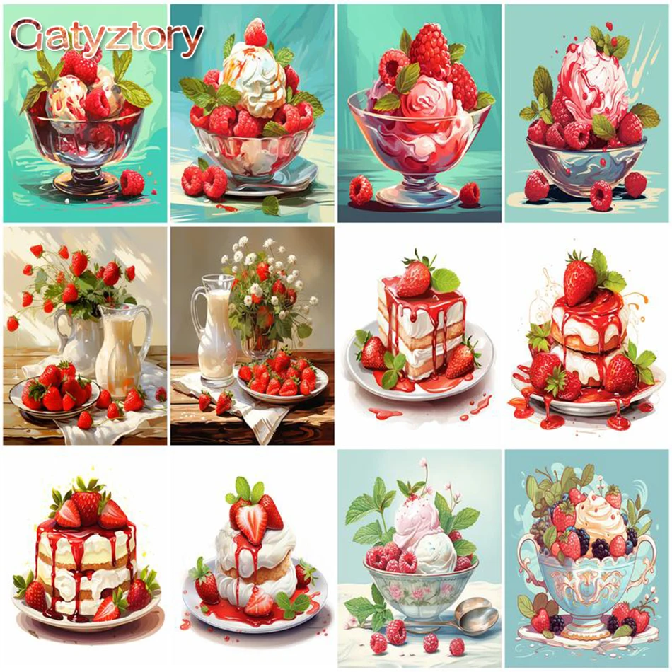 

GATYZTORY Painting By Numbers Strawberry Cake Painting By Numbers Acrylic Paint Canvas DIY For Home Decoration Art Unique Gift