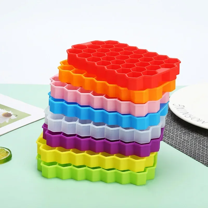 37 Grid Honeycomb Silicone Ice Cube Mold Large-capacity Ice Tray Mold Reusable Food Grade Ice Maker with Lids Popsicle Mould