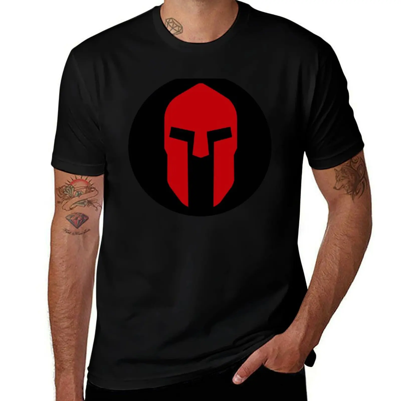 

Spartan Helmet Red on Black - Corinthian Type T-Shirt Halloween Theme T-Shirt