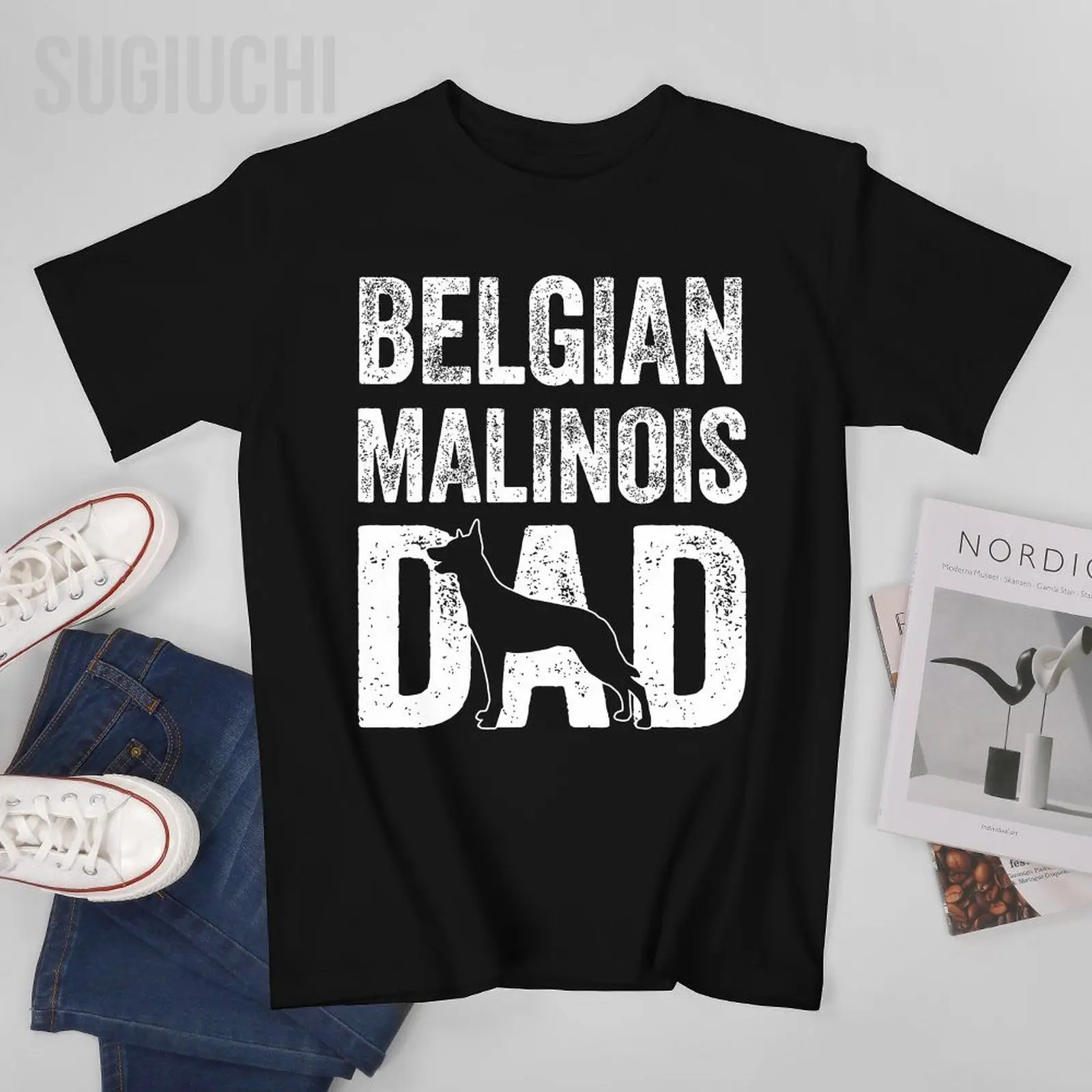 Unisex Männer Retro Belgische Malinois Papa Vatertag Maligator Silhouette T-shirt T-shirts T Shirts Frauen Jungen 100 % Baumwolle T-Shirt