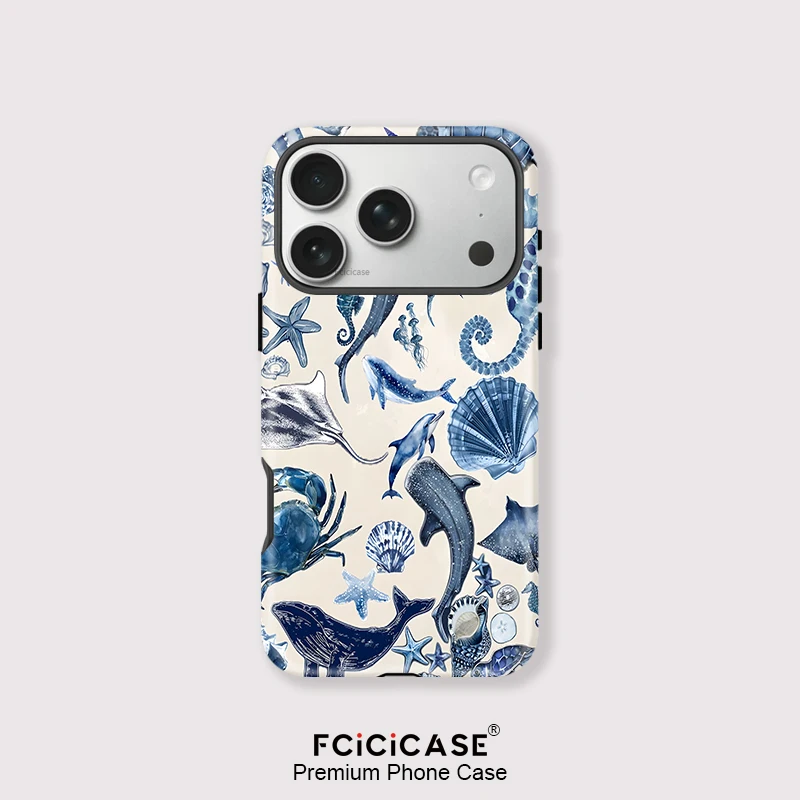 Fcicicase Matte Phone Case for iPhone 17 16 15 Pro Max 14 Plus 12 13 11 Air For Magsafe 2 in 1 Magnetic Shark Sea Animals Cover