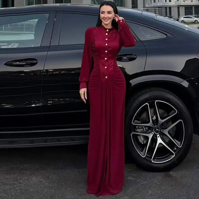 

Элегантное зимнее платье с длинным рукавом и запахом, приталенное, с плиссировкой, модное, для прогулок по городу, подходит для любого возраста