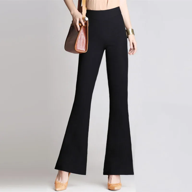 Women\'s Fashion Elastic Waist Formal Solid Color Patchwork New Spring and Autumn Commute High Waited Flared Large Casual Pants