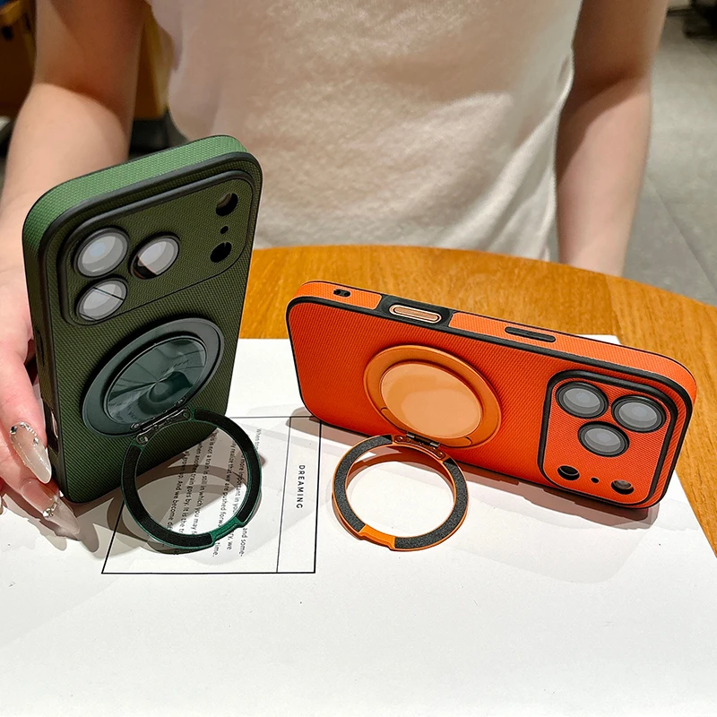 Phone Cases With Magnet - Luxe Cross Grain Lederen MagSafe Magnetische