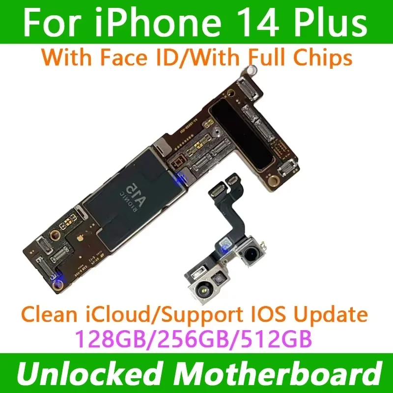 Clean ICloud For IPhone 14 Plus Mainboard Unlocked Wokring Motherboard With/No Face ID Logic Board 100% Test Full Working Plate