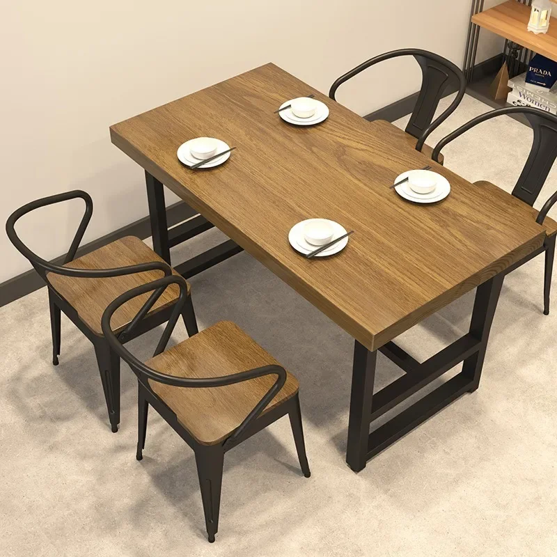 Design Solid Wood Dining Tables And Chairs Industrial Style Bistro Restaurant Barbecue Snacks Catering Commercial