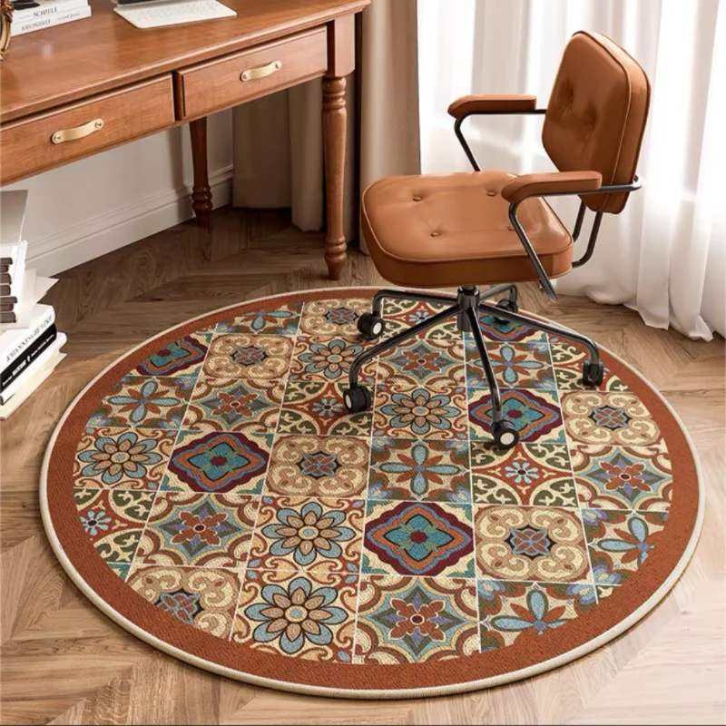 Round Bohemian - Style Rug with Colorful Tile - like Patterns, Perfect for Office or Home Decor