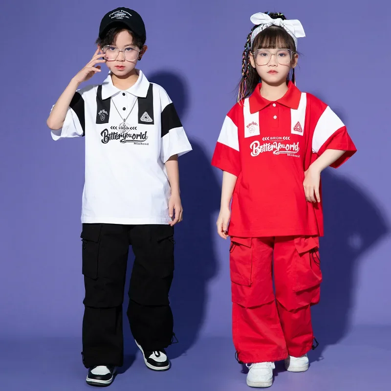 

Children Hip Hop Costume Street Dance Short Sleeve T Shirt Baggy Pants Boy Girl Jazz Dance Clothes Teenage Fashion Stage Outfits