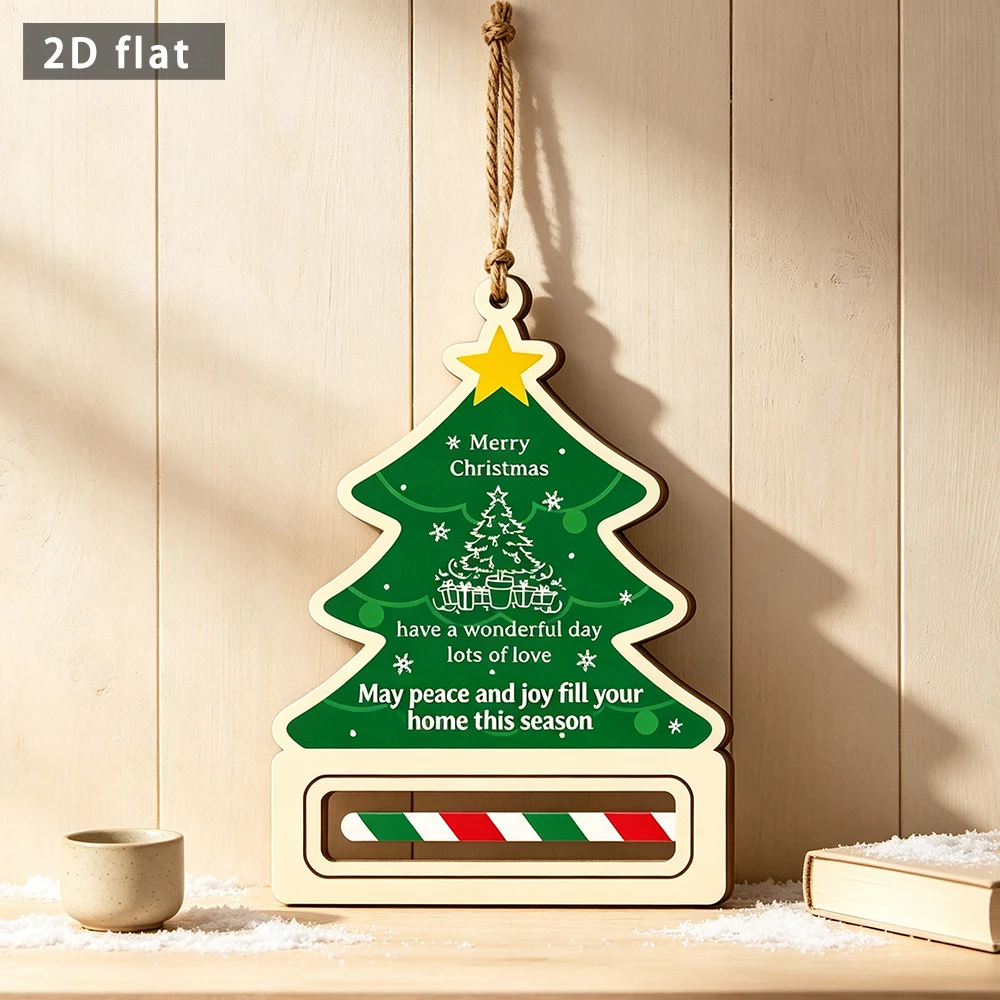 Wooden Christmas Tree Hanging Sign, 2D Flat Merry Christmas Quote Plaque, Xmas Front Door Wall Hanging Ornament