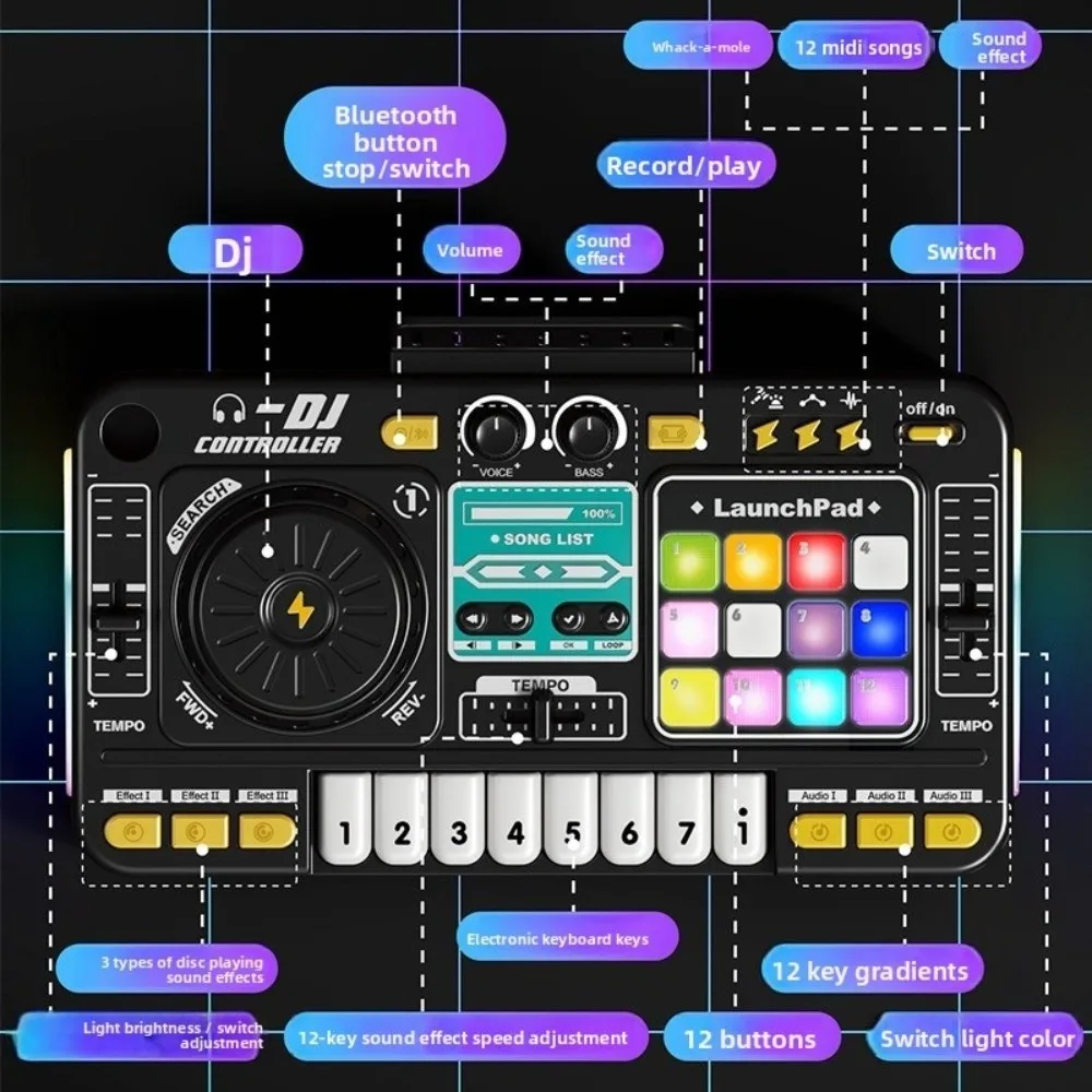 Mélangeur DJ multifonctionnel pour enfants, conception de Simulation interactive, contrôleur de platine DJ, effets de musique avec Microphone