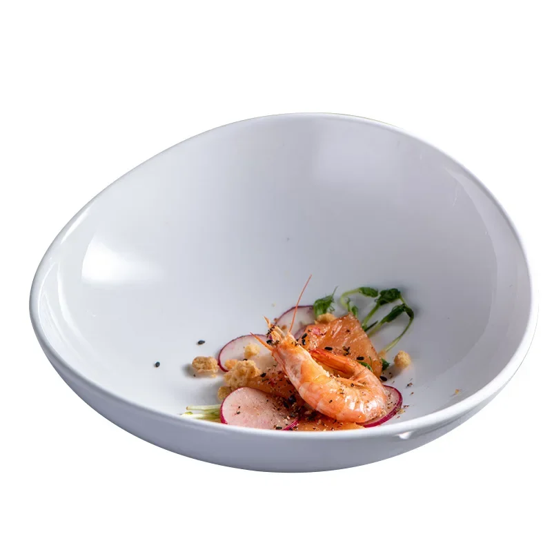 White Irregular Ceramic Bowl Ramen Salad Creative Special Shape