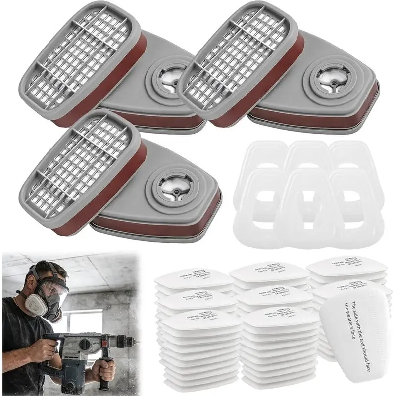 

[LXYA68Z!] For 6100, 6200, 6800, 7502 Compatible For Respirator Mask Set- 6001 Filter, 80 Filter Cotton 6 Filters And 6 Cover Ca