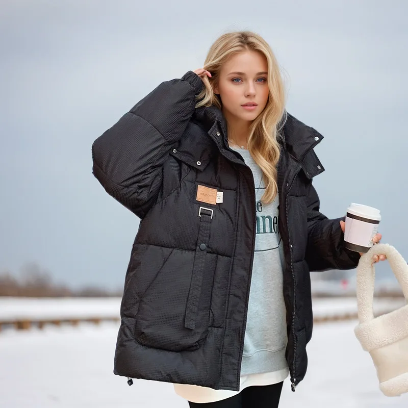 Bestseller Giacca trapuntata invernale da donna Cappotto Parka con cappuccio con cerniera increspata solida per cappotto da donna antivento ispessito femminile