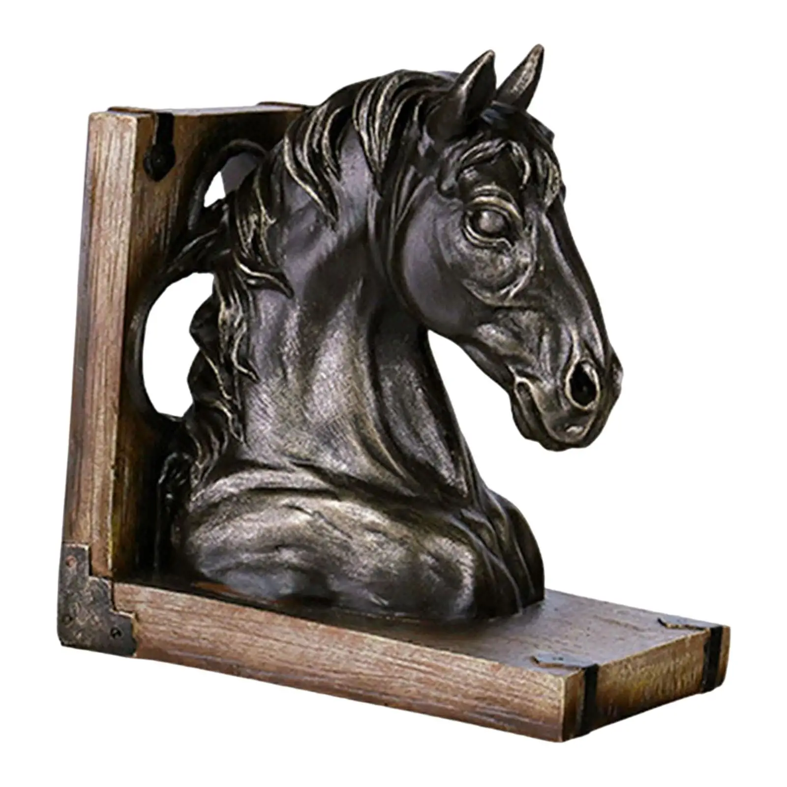 Vintage Horse Head Statue Figurine Bookend Book Stopper Crafts Animal Sculpture for Table Office Bookshelf Decor Ornament