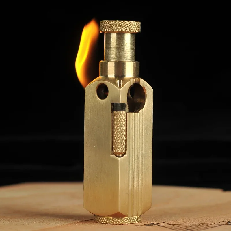 Vintage Handmade Brass Trench Kerosene Lighter, Oil Gasoline Briquet Lighter,3 Sides Fire Ignition Smoking Tool