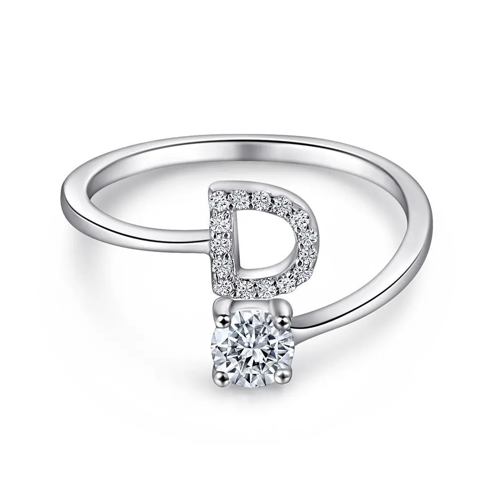 Women's Adjustable Initial Ring with Cubic Zirconia, Stackable Gift
