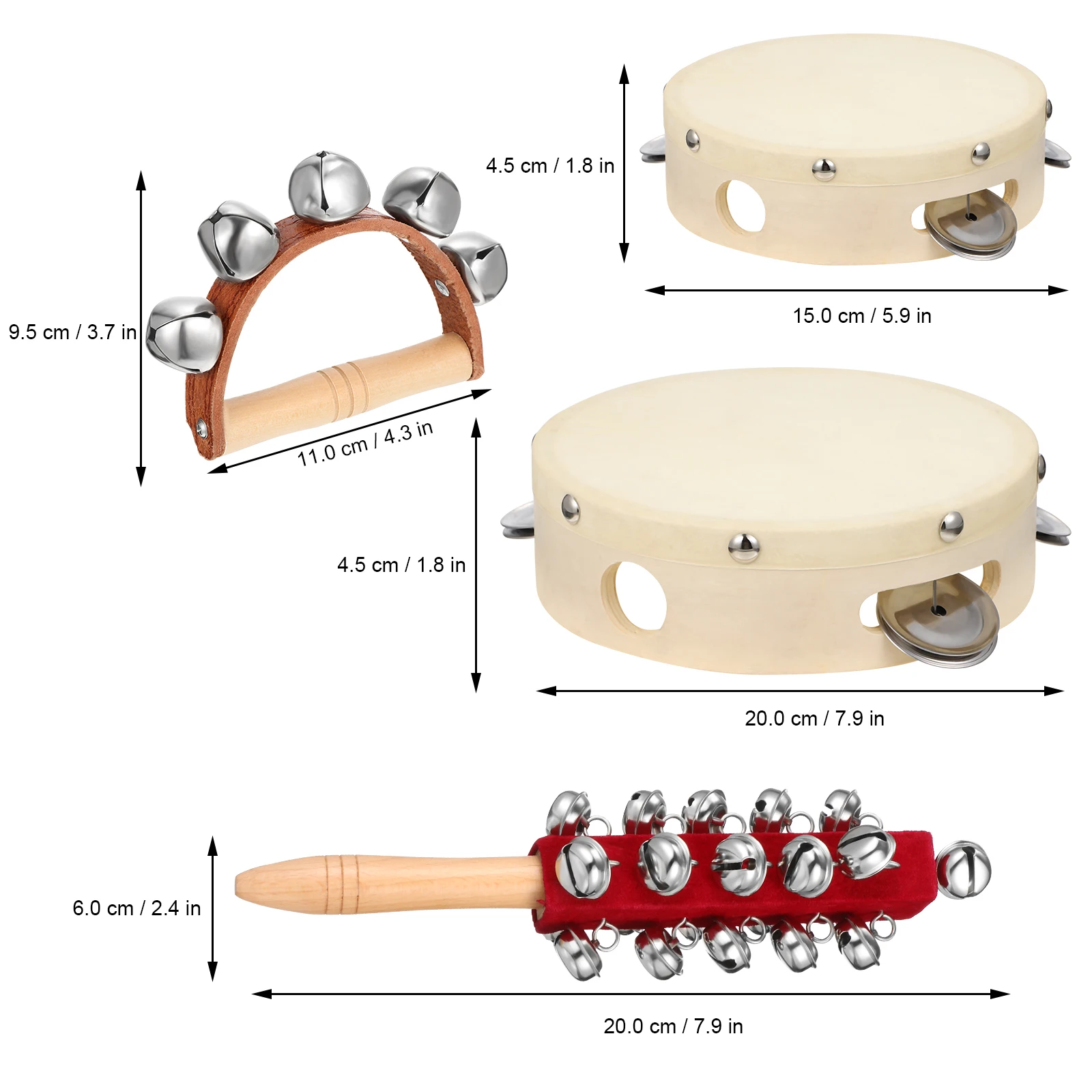 

4pcs Tambourine Drums Set Half Moon Hand Tambourine Bells Stick Shaker Musical Instruments For Kids Adults Music Class