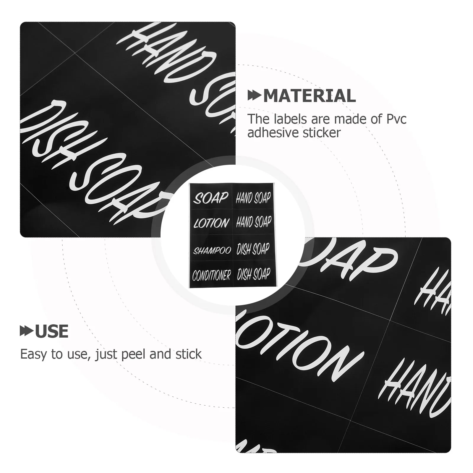 

3 Sheets Black Shampoo Labels Waterproof Dishsoap Bathroom Toiletries Travel Dispenser Stickers PVC Sub Bottle Storage
