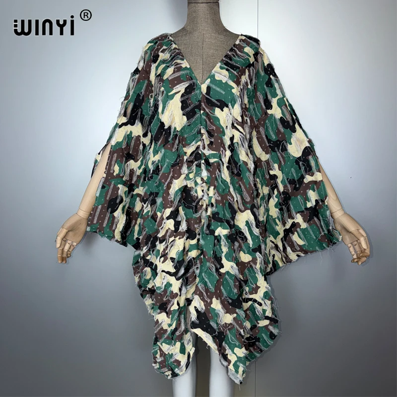 WINYI Original V neck print denim sexy short dress with holes New Fashion Africa Womens party holiday Casual Maxi beach dress