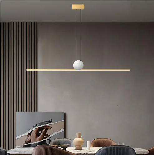 Italian Minimalist Marble Copper Strip Pendant Light Nordic Simple Modern Island Light Luxury Light