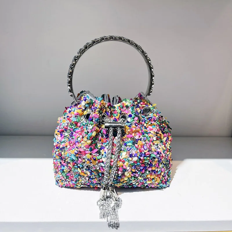 

Luxury Designer Evening clutch Bag Purses and handbag ladies Shiny Crystal stone small bucket bag fashion party clutches B533