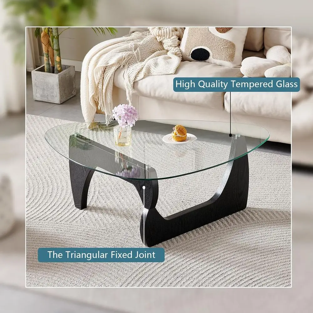 Elegante mesa de centro triangular negra: muebles de salón modernos de alta gama