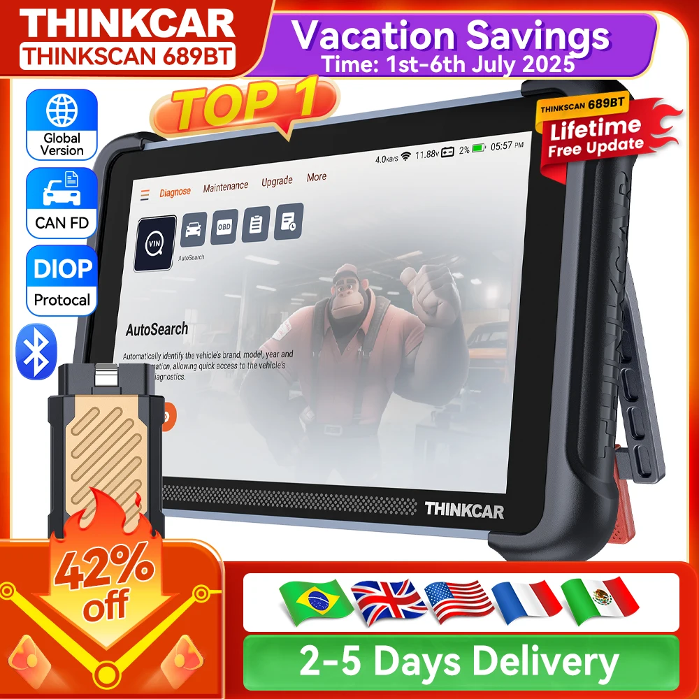 THINKCAR THINKSCAN 689BT OBD2 диагностический инструмент пожизненное бесплатное обновление DOIP CANFD двунаправленное кодирование ЭБУ активный тест 34 сброса автосканер