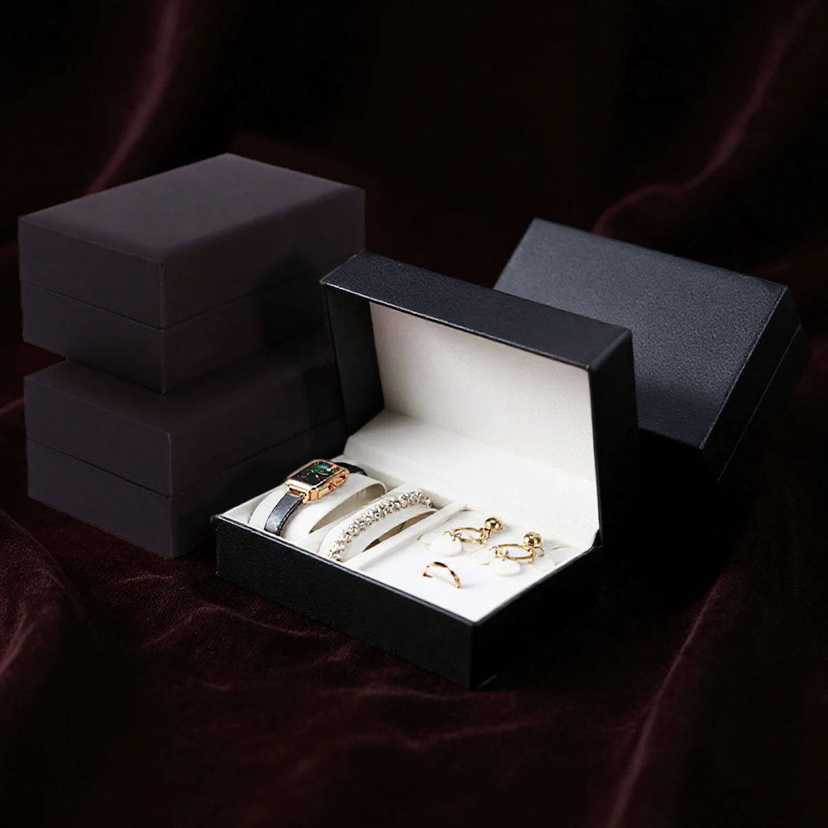 جديد 1 قطعة بو ساعة معصم حامل الصندوق المنظم حقيبة للتخزين القرط قلادة خاتم عرض الحاويات لصندوق ساعة الزوجين #1