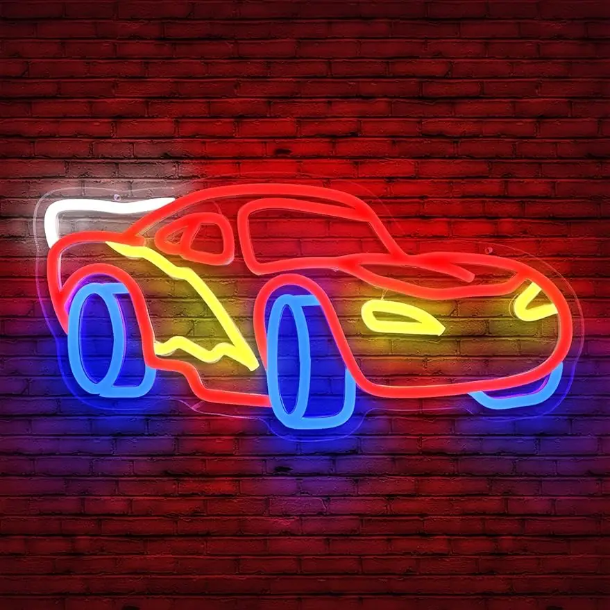 

Car Neon Sign Dimmable Racing Car Led Neon Light Light Up Sign for Kids Bedroom Boys Room Playroom Birthday Party Gifts