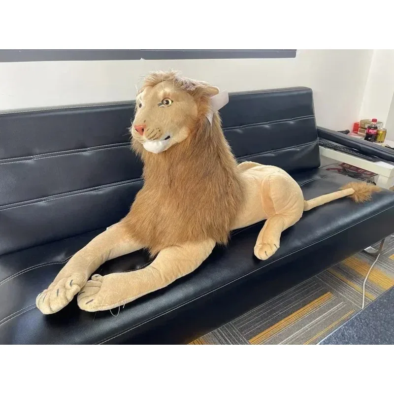 110cm Cool Lying Lion King Stuffed Plush Doll Throw Pillow Simulation Animals Model Home Decoration Birthday Gift Kids Toy