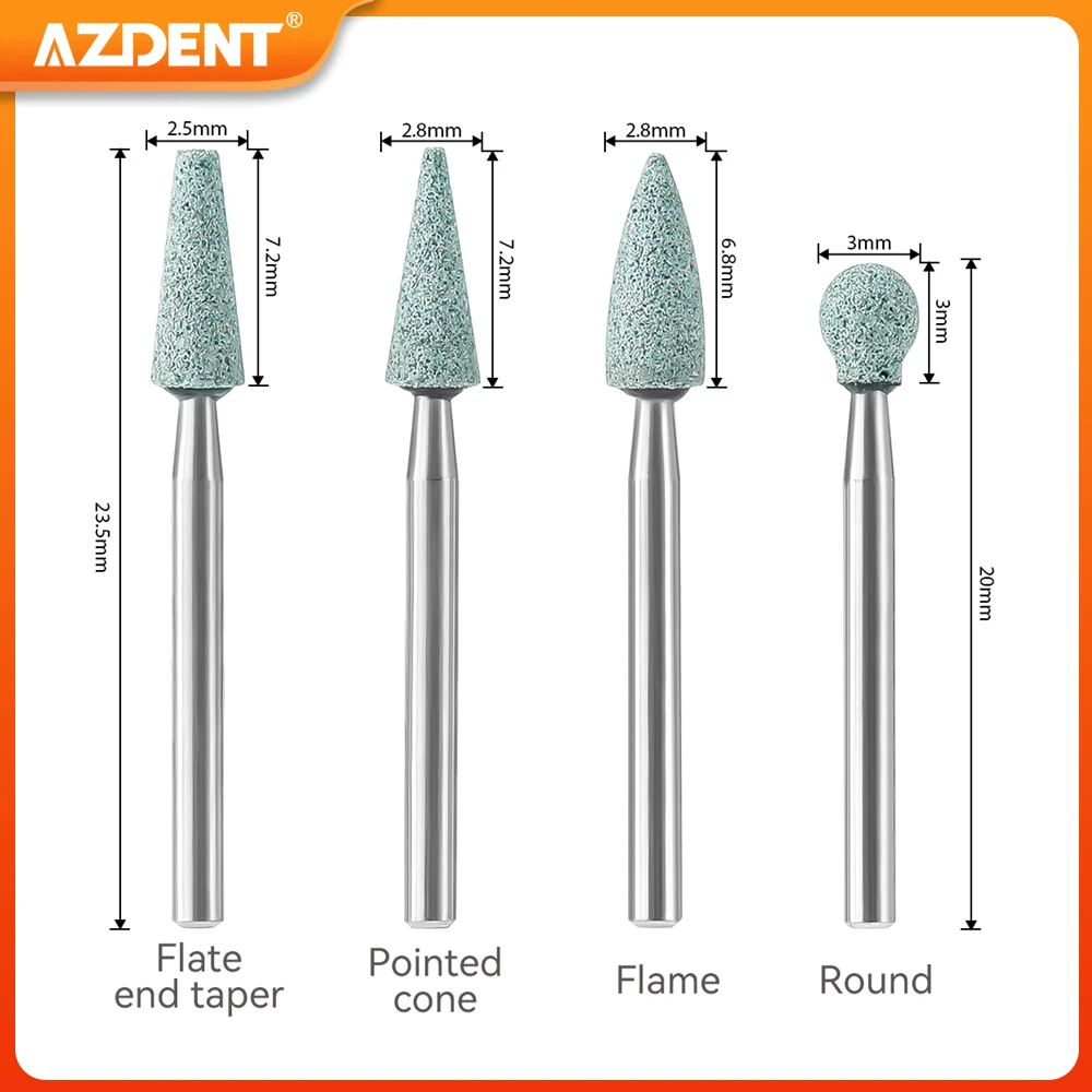 12PCS/Box Dental White Stone Polishing Polisher AZDENT Green Sandstone Grinding Head FG Drills Flame Cone Round Shape Dentistry