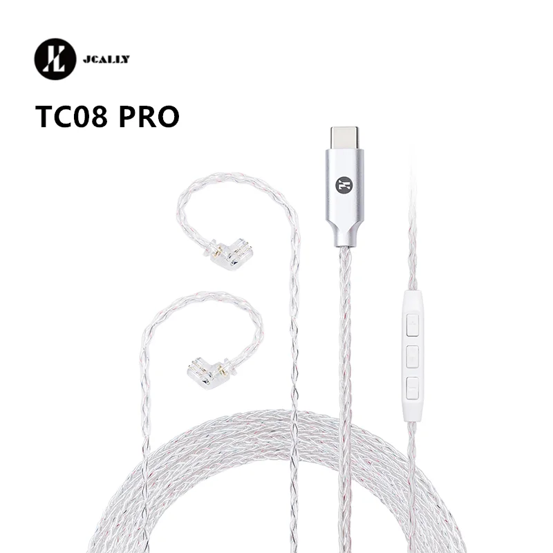 JCALLY Black TC08 PRO TC08 Silver Plated TYPE-C Earphone Upgrade Cable With MIC MMCX 2Pin 0.75/0.78 QDC for KZ KBEAR TRN 7HZ TFZ