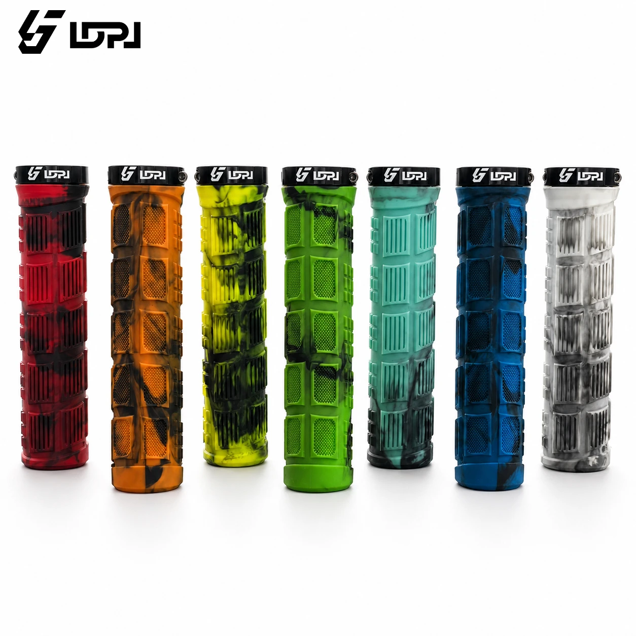 LDPJ seven color bicycle TPE grip, single-sided locking anti slip dual color mixed grip, comfortable grip