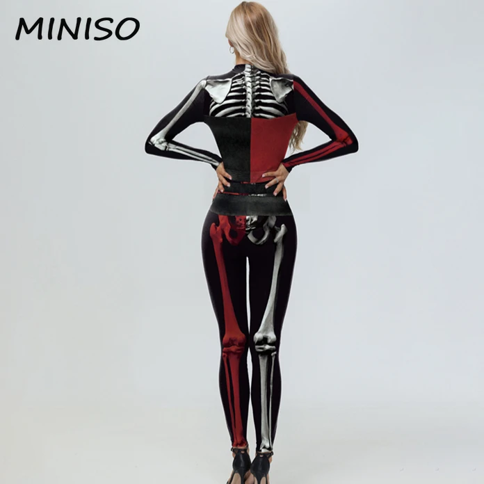 MINISO Women Cosplay Clown Catsuit Jumpsuit Costume Fancy Dress Outfit Halloween Carnival Party Long Sleeve Zentai Bodysuit