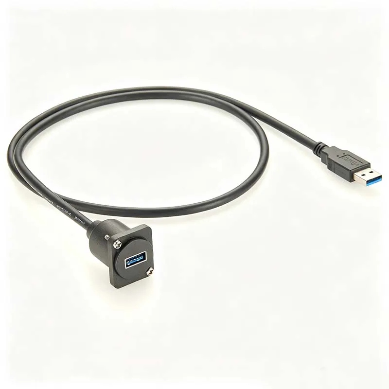 USB 3.0 Type D Panel-Mount Extension Cable: 5 Gbps High-Speed Male-to-Female Flange-Mounted Cabinet Extension Cable